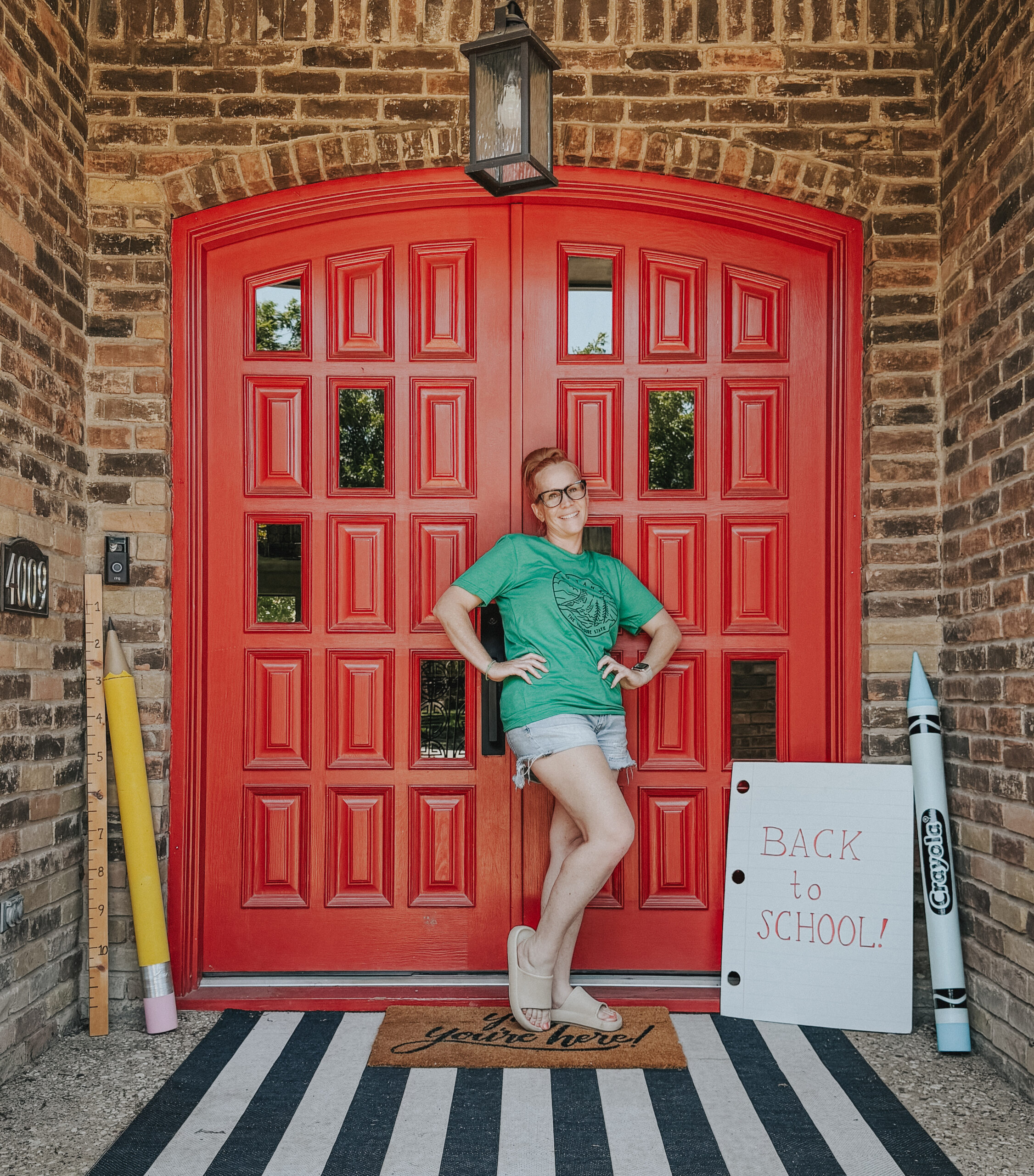 Completed back to school porch decoration display