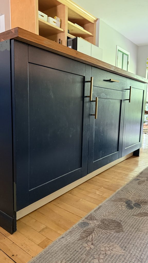 Navy blue IKEA kitchen island before the makeover